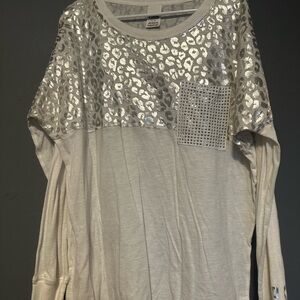 Victoria's Secret Cream Metallic Leopard Pocket Long Sleeve Top